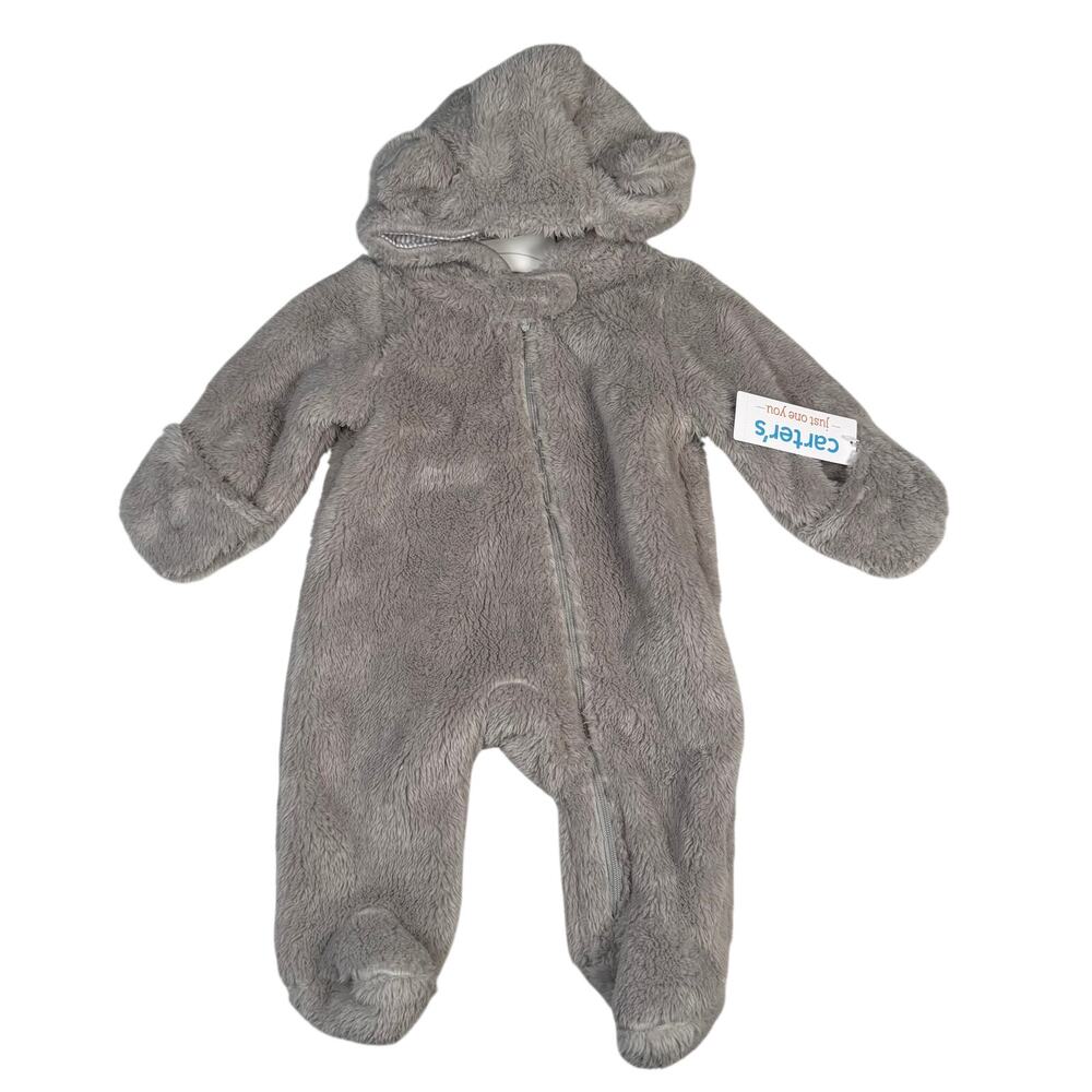 Carter's Snowsuit Baby 3 Month Gray Fleece Hooded Up to 12.5 Pounds NWT